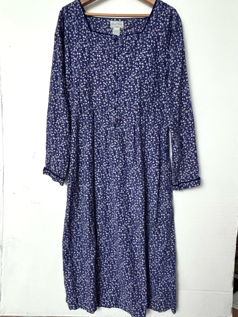 Lanz Of Salzburg Vintage Prarie Corduroy Floral Long-Sleeve Midi Dress Cotton XL